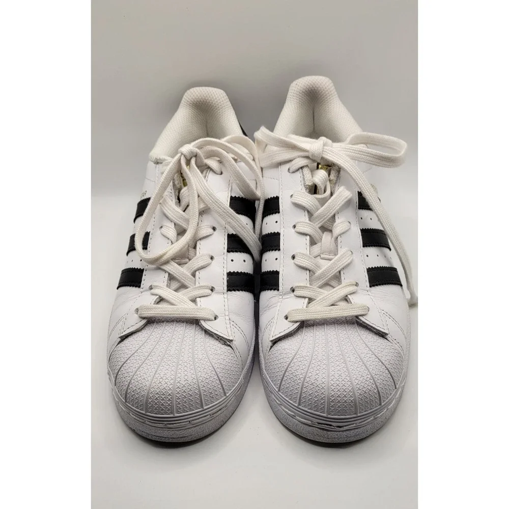 White Adidas Superstar Womens Leather Lace Up  Sneakers Size 6.5